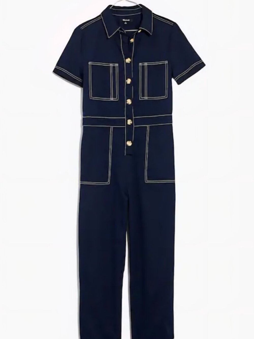 Madewell Contrast-Stitch Retro Jumpsuit Navy with white trim Women’s size 8